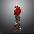 Red And Yellow Parrot Perched On Decorative Tree Branch With Colorful Feathers