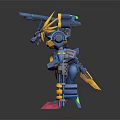 Detailed Blue And Yellow Mechanical Creature Warrior With Pink Claws And Cannon Armor 3d model