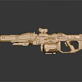 Golden Futuristic Weapon With Detailed Mechanical Structure And Scope On Reflective Black Surface