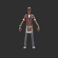 3D Character Model Wearing Striped Shirt Apron Hat Bracelet And Casual Pants