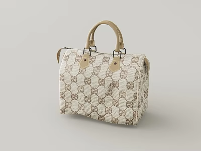 Beige And Brown Checkerboard Pattern Handbag With Leather Handle And GG Logo 3d model
