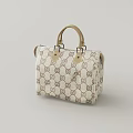 Beige And Brown Checkerboard Pattern Handbag With Leather Handle And GG Logo