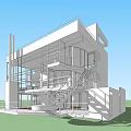 Modern Detached Villa With Multi Level Structure Exterior Staircase And Open Balcony Design 3d model
