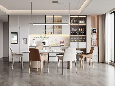 Modern Restaurant Home Dining Table and Chair Wine Cabinet 3d model