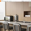 Modern Kitchen Counter With Toaster Kettle And Wooden Cabinets For Home
