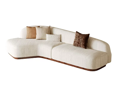 Modern Contour Sofa With Cream Fabric And Accent Cushions For Living Room 3d model