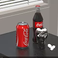 Coca-Cola Drink With Can Bottle Glass Ice And Ice Cubes On Table 3d model
