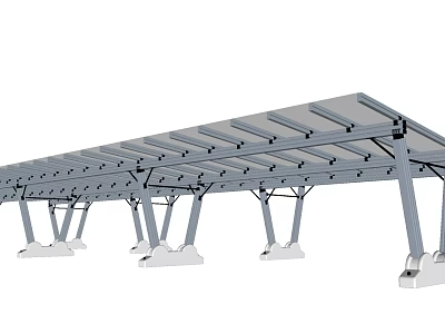 Outdoor Canopy with Metal Frame Transparent Roof Panels and Multiple Support Columns for Parking Lot 3d model