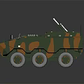 Camouflaged Armored Military Vehicle With Six Wheels Mounted Weapon And Tactical Antenna