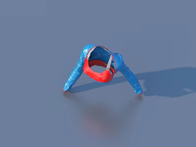 Stylish Blue and Red Jacket With Long Sleeves Displayed On Gray Background 3d model