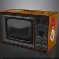 Orange Retro Vintage Television With Classic Knobs And Decorative Stickers