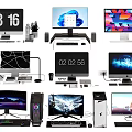 Various Computer Monitors Desktop PCs With Accessories And Peripheral Devices 3d model