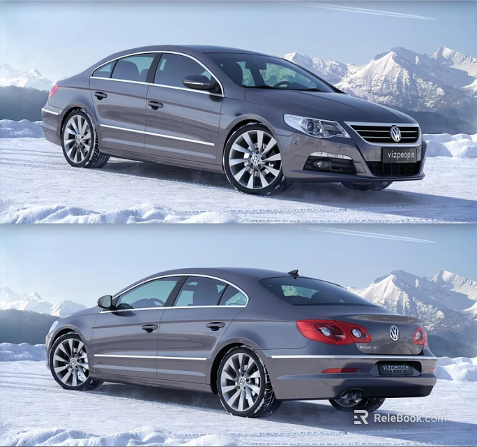 Gray Sedan Car With Sleek Design On Snowy Mountain Landscape 3d model 