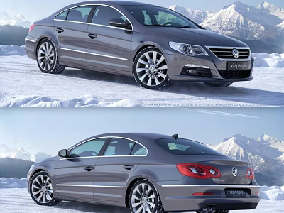 Gray Sedan Car With Sleek Design On Snowy Mountain Landscape 3d model