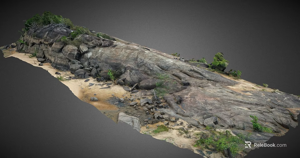Rustic Stone and Wood Elements in Natural Outdoor Landscape Design 3d model 