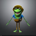 Cartoon Frog Character With Yellow Straw Hat Green Body Blue Shirt And Orange Pants