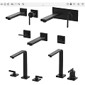 Modern Black Faucets With Wall Mounted And Deck Mounted Contemporary Designs 3d model