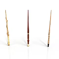 Three Decorative Wand Sculptures With Intricate Carvings And Detailed Designs