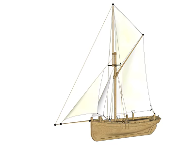Wooden Sailboat Model With White Sails Mast And Classic Hull Design 3d model