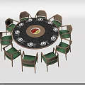 Round Dining Table With Green Cushioned Chairs And Lazy Susan Fruit Centerpiece