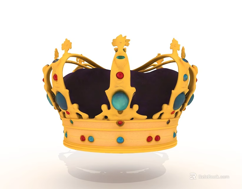Luxury Golden Crown Jewelry Adorned With Red Blue Green Gemstones And Intricate Design 3d model 