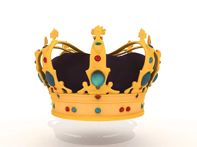 Luxury Golden Crown Jewelry Adorned With Red Blue Green Gemstones And Intricate Design 3d model