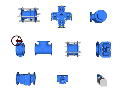 Blue Industrial Valves And Pipeline Components With Various Types And Designs 3d model