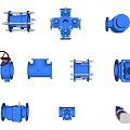 Blue Industrial Valves And Pipeline Components With Various Types And Designs