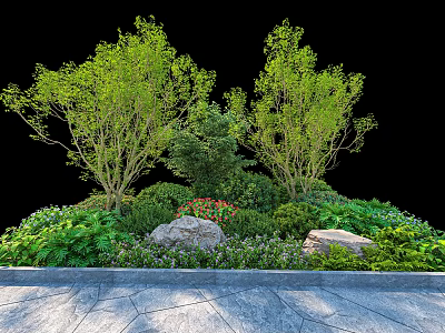 Lush Green Shrubs With Mixed Plants Rocks And Stone Pathway In Garden Landscaping 3d model