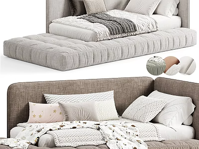 Cozy Children's Bed With Tufted Padded Mattress Soft Pillows And Warm Blankets 3d model