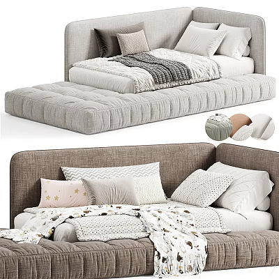 Cozy Children's Bed With Tufted Padded Mattress Soft Pillows And Warm Blankets 3d model
