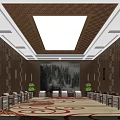 Chinese Style Hotel Public Lounge With Landscape Painting Wooden Decor Sofas And Carpets