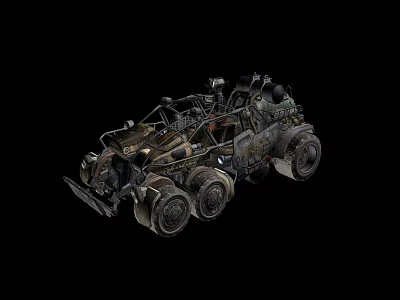Modified Off Road Car with Metal Frame Multiple Wheels and Rugged Military Style Design 3d model