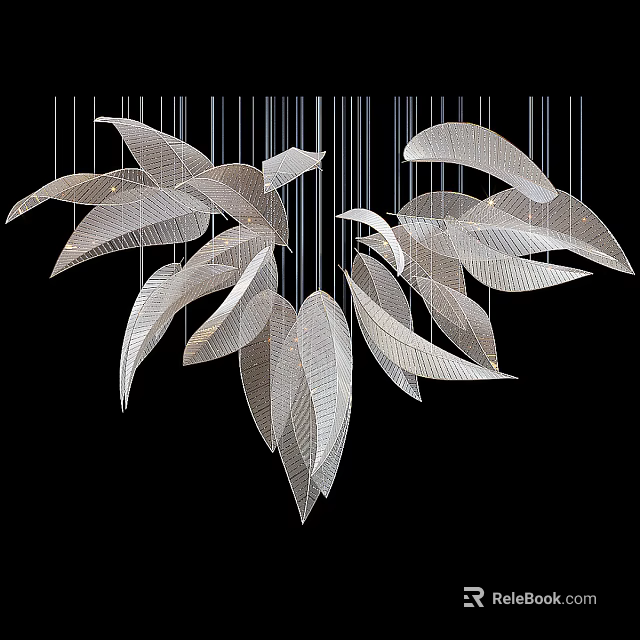 Artistic Leaf Shaped Silver Chandelier With Modern Hanging Design And Elegant Perforated Details 3d model 