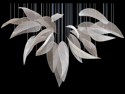 Artistic Leaf Shaped Silver Chandelier With Modern Hanging Design And Elegant Perforated Details 3d model