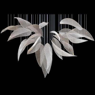 Artistic Leaf Shaped Silver Chandelier With Modern Hanging Design And Elegant Perforated Details 3d model