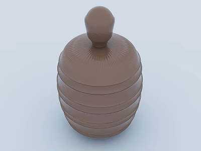Brown Striped Storage Ottoman Bench With Lid And Circular Handle 3d model
