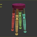 Wooden Furniture Stool With Red Plaid Seat And Carved Decorative Legs Design