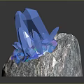 Shiny Purple Crystal Cluster On Silver Rock Base With Blue Glowing Accents
