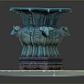 Turquoise Square Bronze Vessel With Sheep Head Decorations On Wooden Base