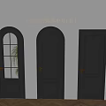 French Vintage Arched Single Swing Doors In Black With Glass Pane Design