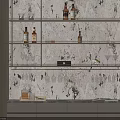 Sleek Modern Wine Cabinet With Open Shelves Marble Texture Bottles And Wine Glasses