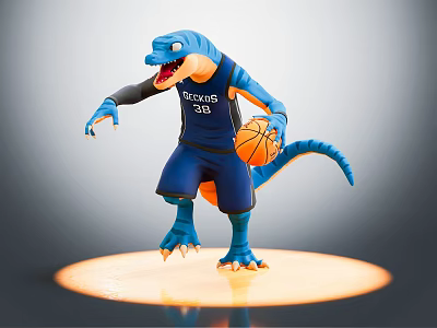 Blue Lizard Basketball Player In Brooks 36 Jersey Holding Basketball Action Pose 3d model