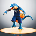 Blue Lizard Basketball Player In Brooks 36 Jersey Holding Basketball Action Pose