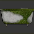Old Moss Covered White Bathtub With Metal Legs And Soap Dish