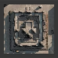 Ancient Traditional Temple Complex Model Featuring Multiple Spires Square Layout And Stone Carvings