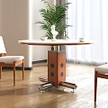 Cream wind dining table and chair combination 3d model