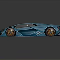 Blue Futuristic Concept Sports Car Featuring Sleek Body Design Unique Wheels Transparent Roof