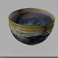 Decorative Glass Bowl Furniture With Colorful Wave Pattern And Yellow Blue Purple Hues