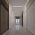 Modern Elevator Corridor Interior With Stone Walls Ceiling Lights And Polished Floor 3d model